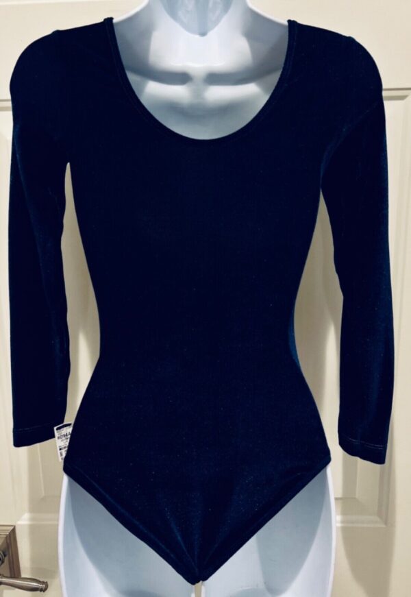 GK LgSLV  ADULT CLASSIC SMALL SOLID NAVY VELVET GYMNASTICS DANCE LEOTARD Sz AS - Image 4