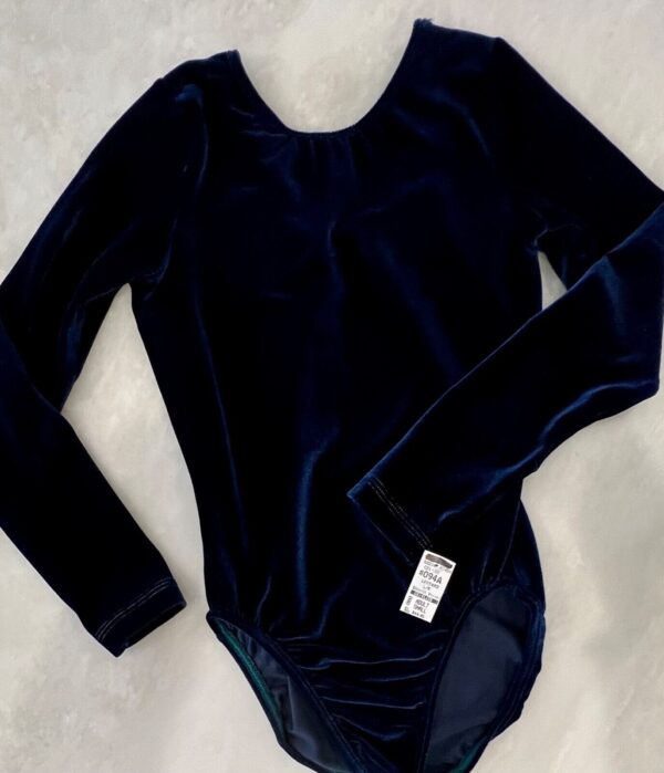 GK LgSLV  ADULT CLASSIC SMALL SOLID NAVY VELVET GYMNASTICS DANCE LEOTARD Sz AS - Image 5