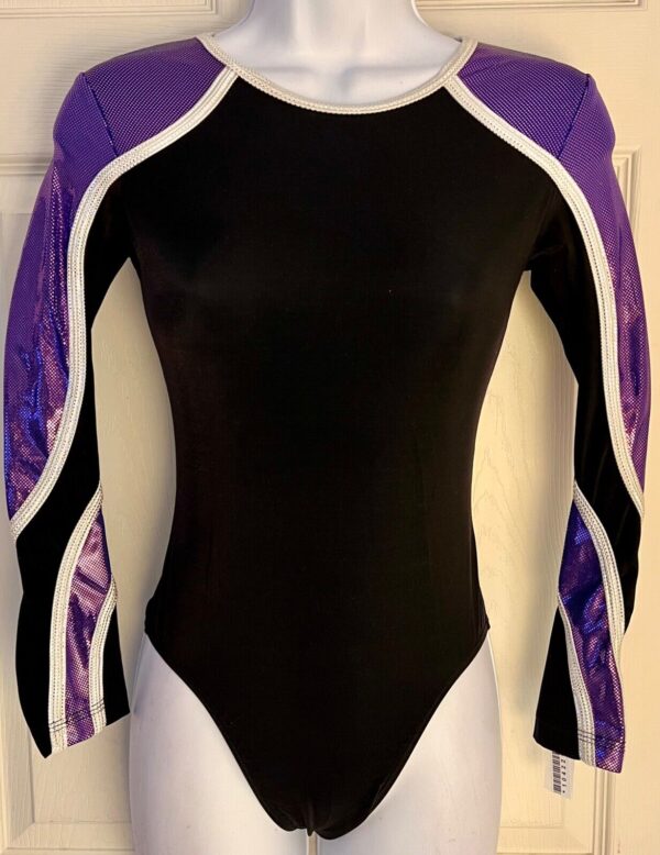 GK LgSLV ULTRAVIOLET FOIL ADULT SMALL BLACK MYSTIQUE GYMNASTS DANCE LEOTARD AS