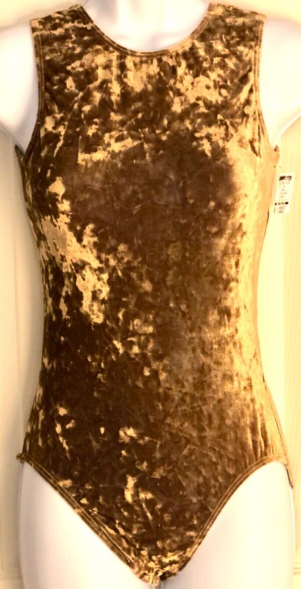 GK ADULT LARGE GOLD BROWN CRUSHED VELVET GYMNASTIC DANCE BASIC TANK LEOTARD SZ S