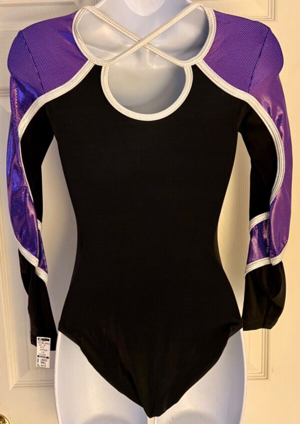 GK LgSLV ULTRAVIOLET FOIL ADULT SMALL BLACK MYSTIQUE GYMNASTS DANCE LEOTARD AS - Image 7