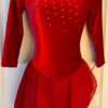 GK ICE FIGURE SKATE ADULT SMALL RED VELVET 3/4 SLV ASYMMETRIC NECK JA DRESS AS
