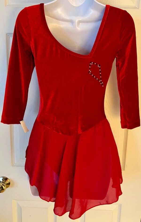 GK ICE FIGURE SKATE ADULT SMALL RED VELVET 3/4 SLV ASYMMETRIC NECK JA DRESS AS - Image 7