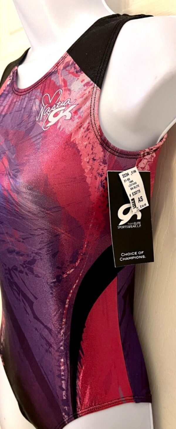 NASTIA LIUKIN GK BERRY SPLASH ADULT SMALL FOILTEK RACER GYMNAST DANCE LEOTARD AS - Image 5