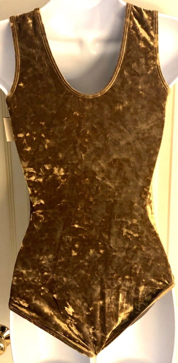 GK ADULT LARGE GOLD BROWN CRUSHED VELVET GYMNASTIC DANCE BASIC TANK LEOTARD SZ S - Image 4