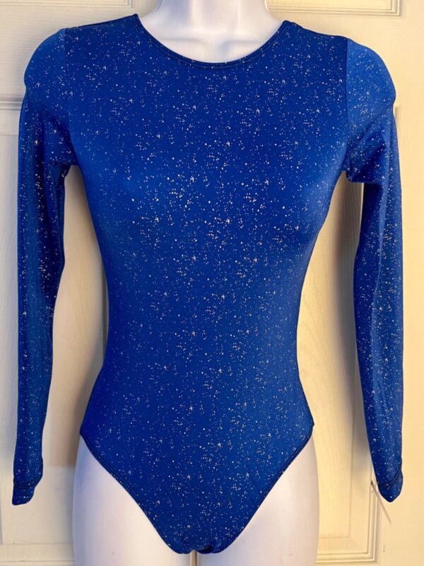 GK LgSLV LADIES SMALL BLUE NYLON/SPAN FOIL PRINT GYMNASTS DANCE LEOTARD Sz AS