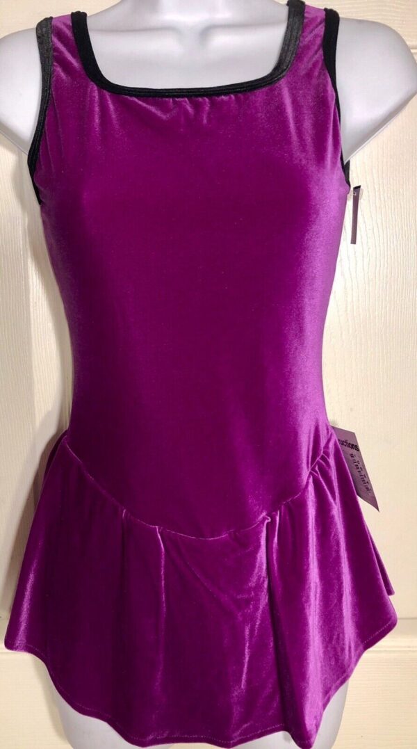 GK FIGURE SKATE ADULT SMALL SLVLS GRAPE BLACK VELVET SQUARE NECK TANK DRESS AS