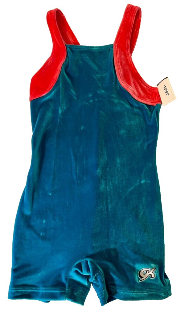 GK KIDS BIKETARD CHILD X-SMALL TURQUOISE CORAL VELVET GYMNAST DANCE GK TANK XS - Image 6