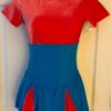 GK FIGURE SKATE ADULT SMALL SSLV CORAL TURQUOISE VELVT INVERTED PLEATS DRESS AS
