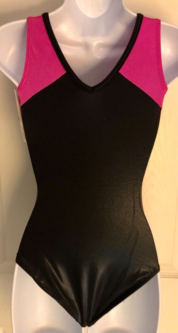 ADIDAS GK ADULT X-SMALL BLACK PINK STAR FOIL GYMNASTIC DANCE TANK LEOTARD Sz AXS - Image 8