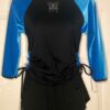 GK ELITE LADIES 2PC ICE FIGURE SKATING OUTFIT BLUE BLACK VELVT S
