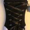 GK JAZZ DANCE ADULT SMALL BLACK RIBBON CRISSCROSS METAL RINGS TANK LEOTARD AS