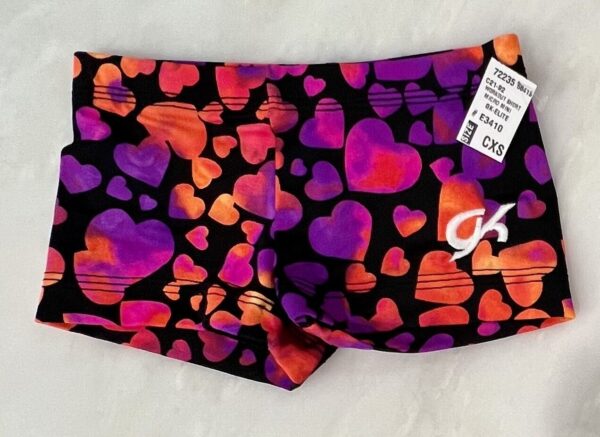 GK HEARTS CHILD X-SMALL MICRO MINI NYLON PRINT GYMNAST DANCE WORKOUT SHORTS CXS