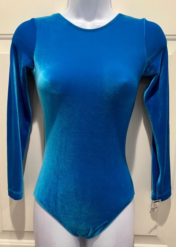 GK ELITE LgSLV LADIES SMALL BASIC TURQUOISE VELVET GYMNASTIC DANCE LEOTARD Sz AS