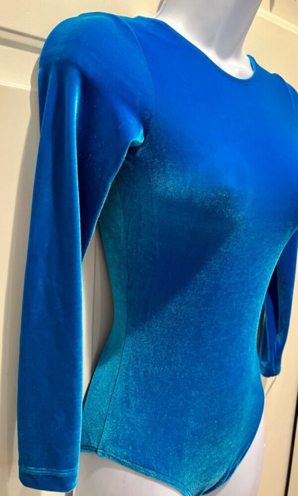 GK ELITE LgSLV LADIES SMALL BASIC TURQUOISE VELVET GYMNASTIC DANCE LEOTARD Sz AS - Image 2