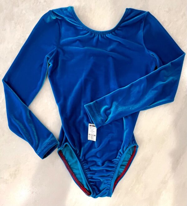 GK ELITE LgSLV LADIES SMALL BASIC TURQUOISE VELVET GYMNASTIC DANCE LEOTARD Sz AS - Image 5