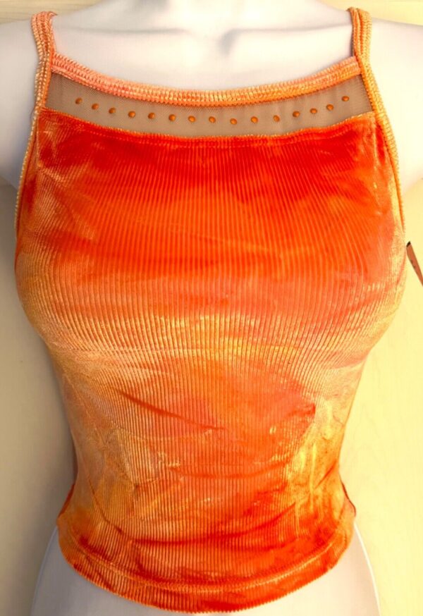 GK DANCE JAZZ ADULT SMALL ORANGE TIE DYE RIBBED VELVET CAMISOLE SKATE TOP Sz AS