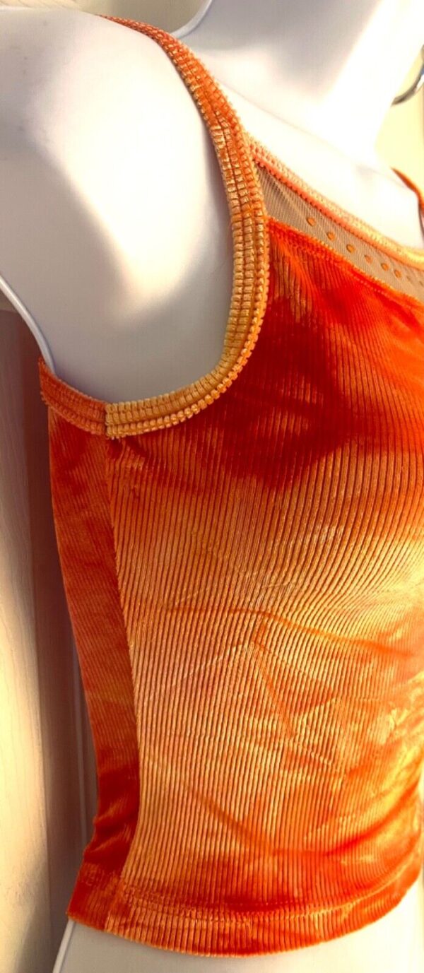 GK DANCE JAZZ ADULT SMALL ORANGE TIE DYE RIBBED VELVET CAMISOLE SKATE TOP Sz AS - Image 3