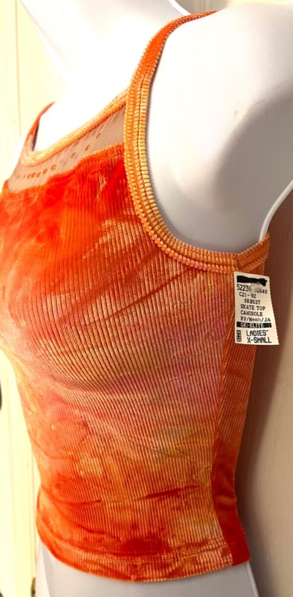 GK DANCE JAZZ ADULT SMALL ORANGE TIE DYE RIBBED VELVET CAMISOLE SKATE TOP Sz AS - Image 4