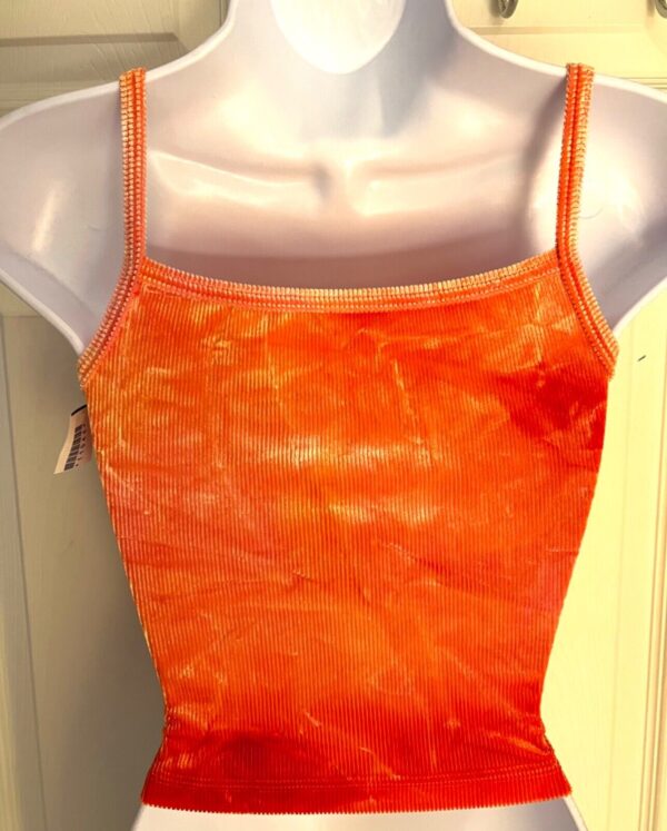 GK DANCE JAZZ ADULT SMALL ORANGE TIE DYE RIBBED VELVET CAMISOLE SKATE TOP Sz AS - Image 6