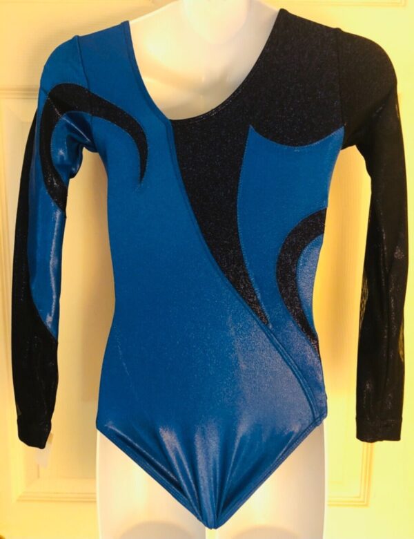 GK LgSLV PACIFIC OPALESCENCE GIRL MEDIUM ASYM BLACK MESH GYMNAST TANK LEOTARD CM - Image 7