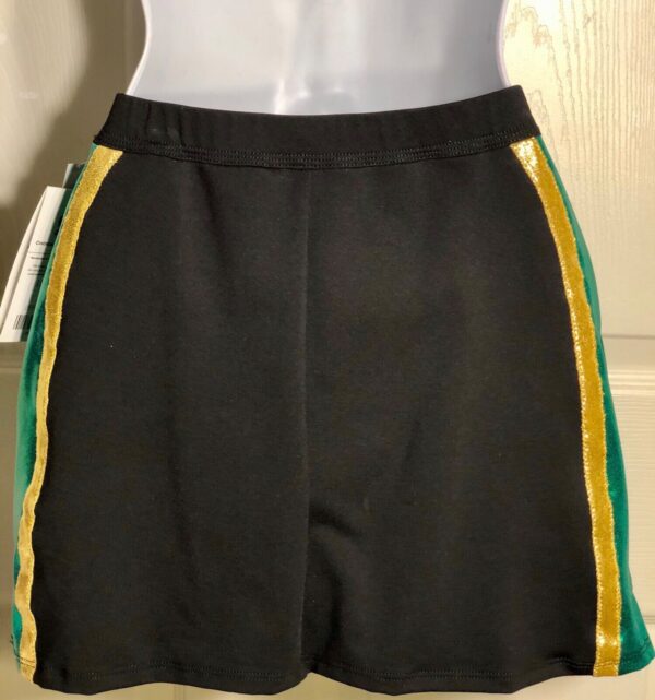 GK Elite CHEER SKIRT LADIES SMALL SCHOOL FIT BLACK DRYTECH GREEN GOLD TRIPLE STR - Image 2