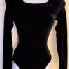 GK BLACK VELVET ADULT SMALL LgSLV SQUARE NECK GYMNASTICS DANCE LEOTARD Sz AS