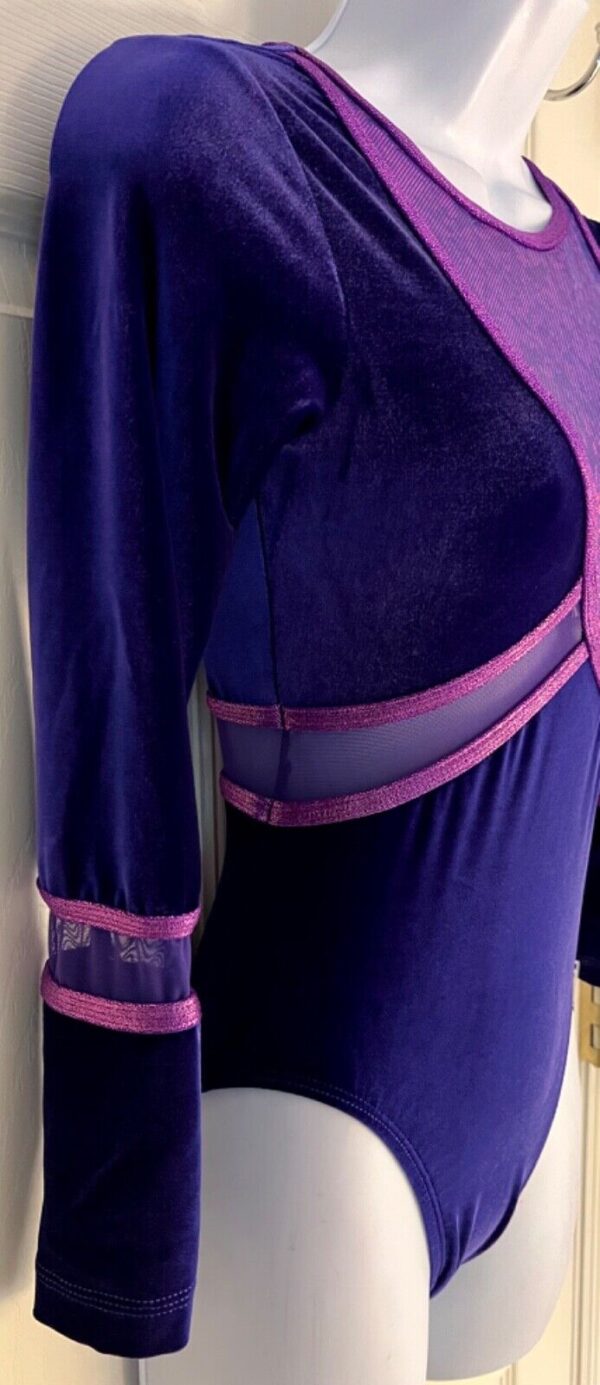 GK LgS PURPLE VELVET ADULT SMALL VIOLET FOIL MESH GYMNASTICS DANCE LEOTARD Sz AS - Image 3