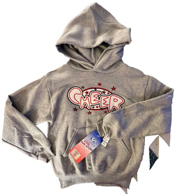 GK CHEER LOGO GIRLS MEDIUM GRAY SWEATSHIRT HOODIE WHITE RED BLUE SPARKLE SZ M - Image 5