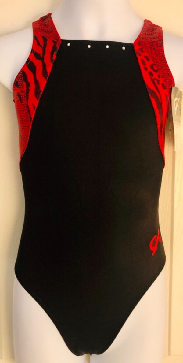 GK HALTER TANK CHILD MEDIUM BLACK N/S RED SALSA FOIL JA GYMNASTIC LEOTARD Sz CM