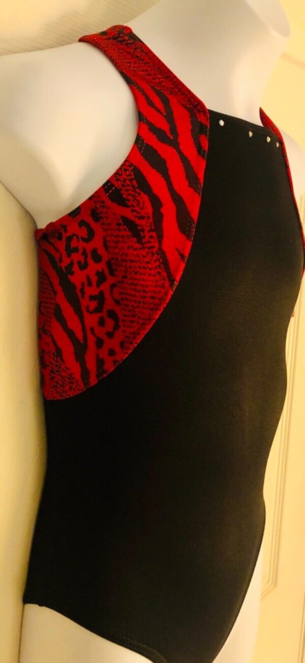 GK HALTER TANK CHILD MEDIUM BLACK N/S RED SALSA FOIL JA GYMNASTIC LEOTARD Sz CM - Image 3