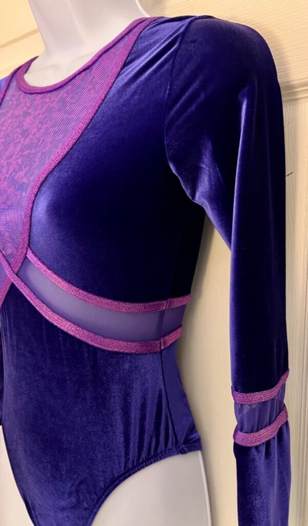 GK LgS PURPLE VELVET ADULT SMALL VIOLET FOIL MESH GYMNASTICS DANCE LEOTARD Sz AS - Image 5