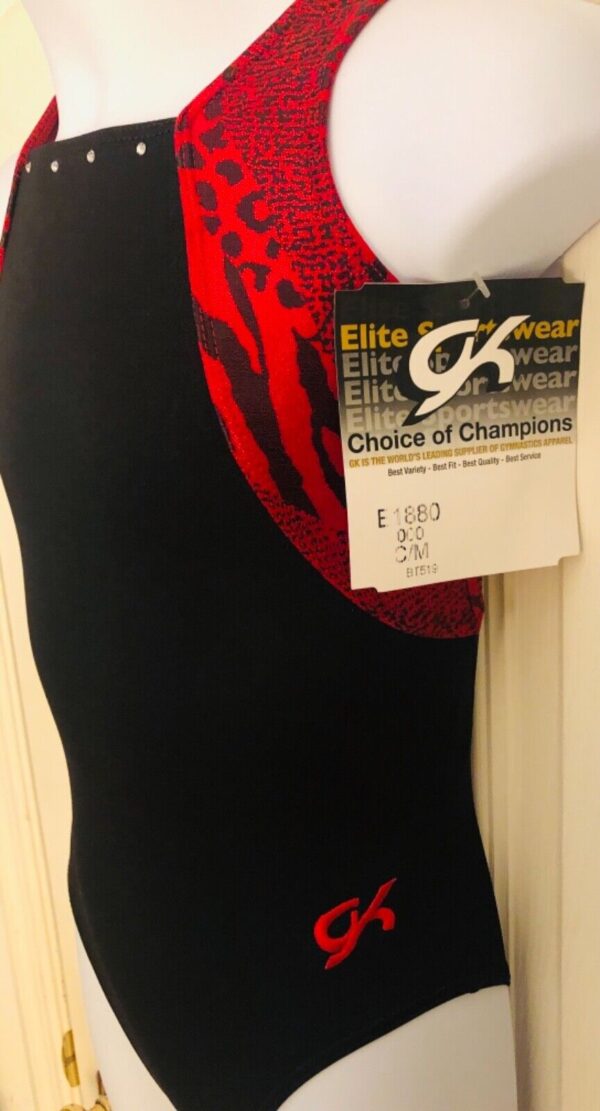 GK HALTER TANK CHILD MEDIUM BLACK N/S RED SALSA FOIL JA GYMNASTIC LEOTARD Sz CM - Image 4