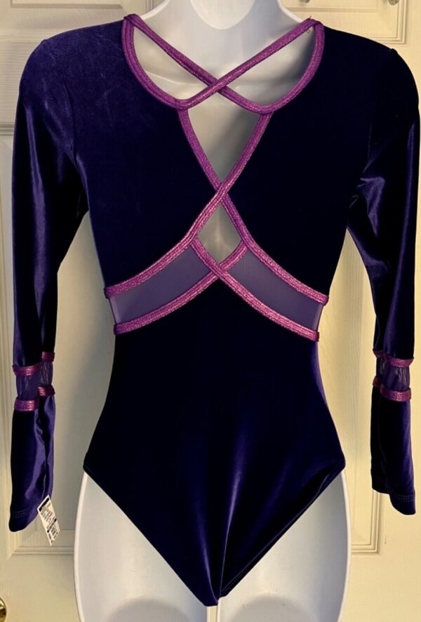 GK LgS PURPLE VELVET ADULT SMALL VIOLET FOIL MESH GYMNASTICS DANCE LEOTARD Sz AS - Image 6