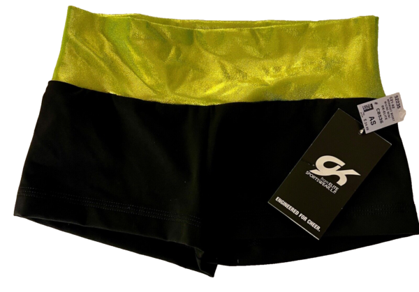 GK CHEER ADULT SMALL BLACK LEMONLIME MYSTIQUE GYMNAST CHEER WORKOUT SHORTS SZ S