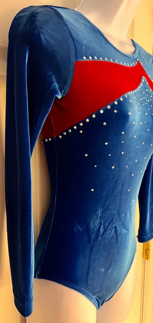 GK LgSLV ADULT SMALL ROYAL RED VELVET CRYSTALS GYMNASTICS DANCE LEOTARD SZ S - Image 4