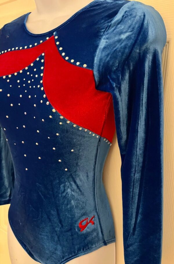 GK LgSLV ADULT SMALL ROYAL RED VELVET CRYSTALS GYMNASTICS DANCE LEOTARD SZ S - Image 5