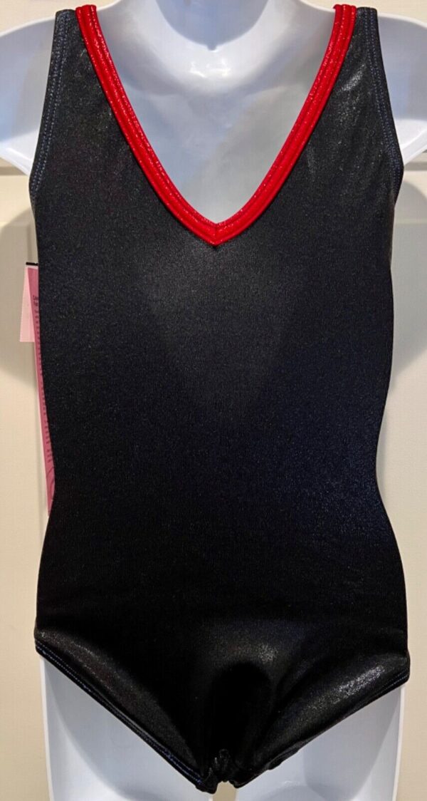 GK CHILD SMALL BLACK MYSTIQUE RED TRIM GYMNASTICS DANCE TANK LEOTARD Sz CS NWT! - Image 7