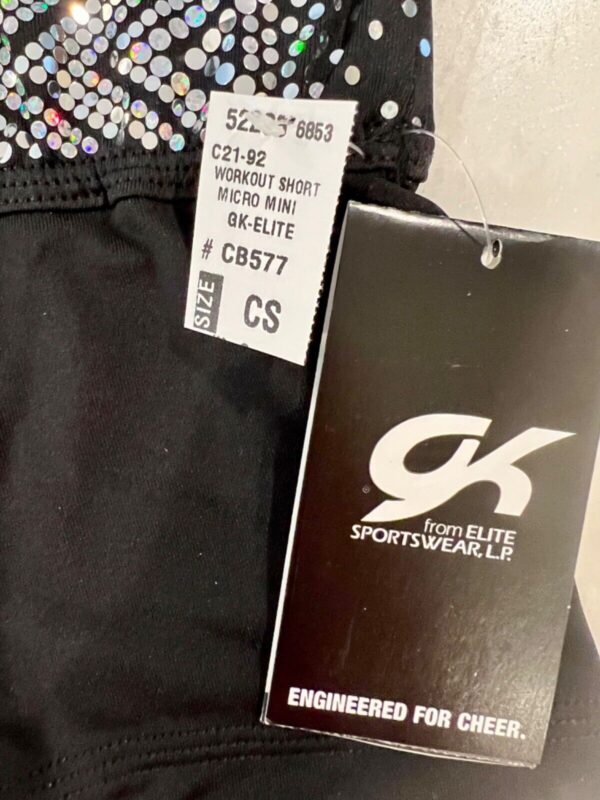 CHEER GK CHILD SMALL 2-TONE SILVER SPANGLEZ WAISTBAND BLACK DRYTECH SHORTS Sz CS - Image 5