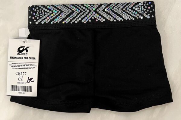 CHEER GK CHILD SMALL 2-TONE SILVER SPANGLEZ WAISTBAND BLACK DRYTECH SHORTS Sz CS - Image 7