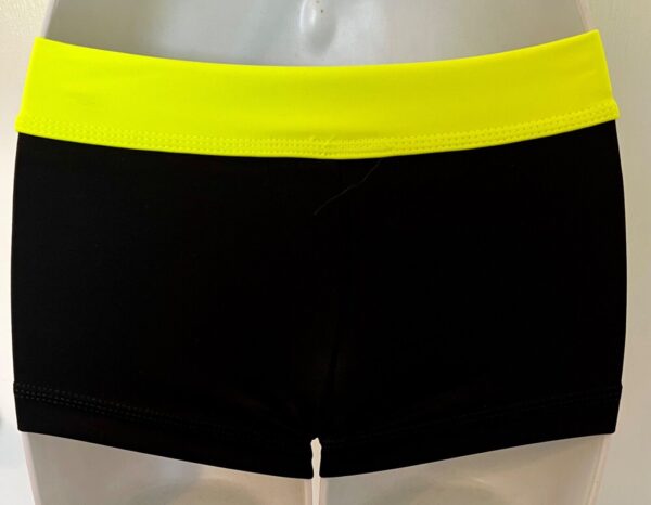 GK MICRO MINI ADULT X-SMAL BLACK NEON YELLOW GYMNAST CHEER WORKOUT SHORTS AXS - Image 4