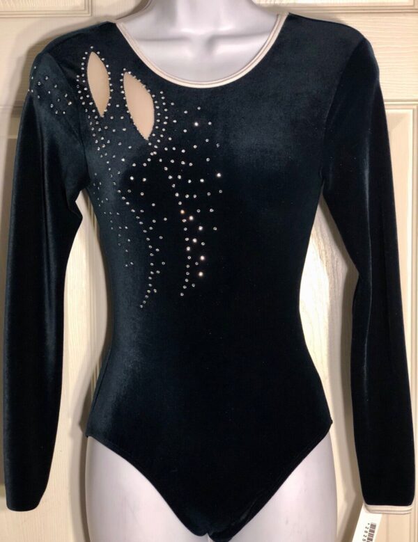 GK ELITE LADIES LgS BLACK VELVET JA MESH GYMNASTIC LEOTARD AXS