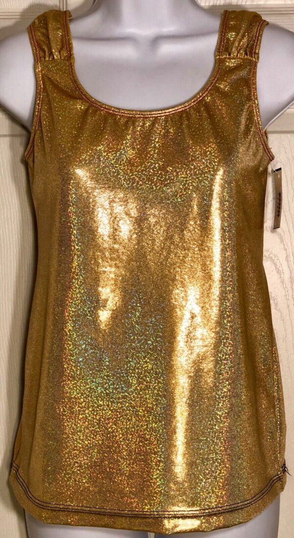 GK Elite Gold Hologram Polyester Tank Dance Top Size Adult L