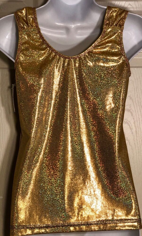 GK Elite Gold Hologram Polyester Tank Dance Top Size Adult L - Image 3