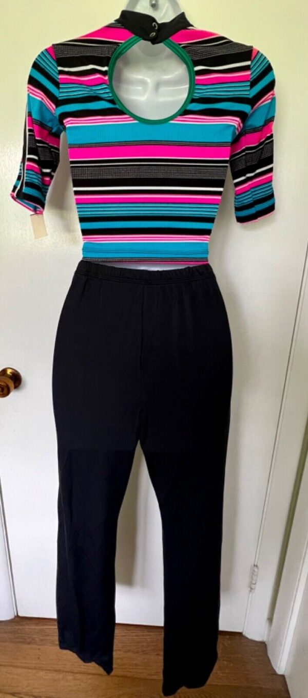 GK ICE SKATE LADIES SMALL SS NYLON/STRETCH CROP STRIPE TN TOP BLACK PANT SET S - Image 7