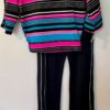 GK ICE SKATE LADIES SMALL SS NYLON/STRETCH CROP STRIPE TN TOP BLACK PANT SET S - Image 8