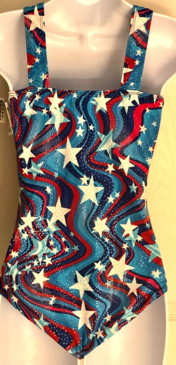 GK LEOTARD ADULT LARGE PATRIOTIC FOIL STAR PRINT RACERBACK GYMNASTICS DANCE AL u - Image 3