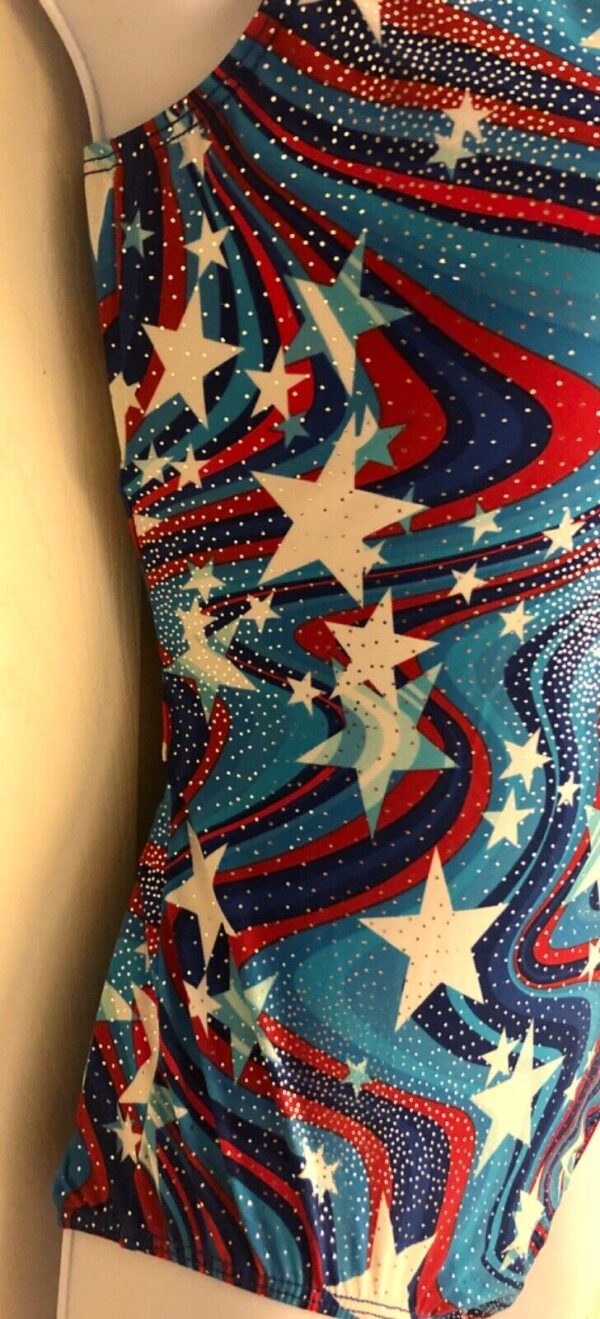 GK LEOTARD ADULT LARGE PATRIOTIC FOIL STAR PRINT RACERBACK GYMNASTICS DANCE AL u - Image 4