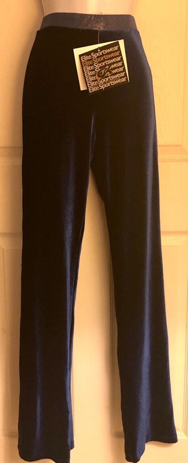 GK DANCE JAZZ LADIES LARGE BLUE VELVET BLUE TWILIGHT WAISTBAND DANCE PANTS SZ L - Image 2