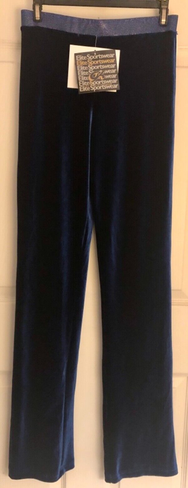 GK DANCE JAZZ LADIES LARGE BLUE VELVET BLUE TWILIGHT WAISTBAND DANCE PANTS SZ L - Image 3